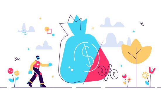 Tax rate vector illustration. Flat tiny government money share persons concept. Unwanted and obligated part of income return to state budget. Abstract symbolic accounting expense analysis management.